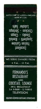 FERNANDO'S RESTAURANT matchbook matchcover - 3916 BROADWAY - CHICAGO, ILLINOIS