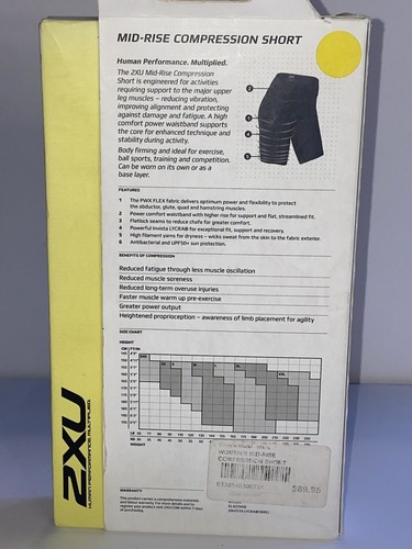 2XU Mid-Rise Compression Shorts Women's X-SMALL XS BLACK/DBLACK WA3027b NEW - Picture 3 of 7