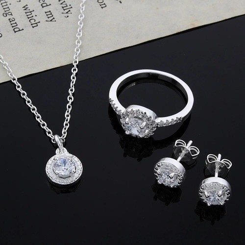 Juego de Plata Esterlina 925 Lindo Joyería Collar Anillo Pendiente Mujeres Niñas Regalo - Imagen 6 de 7