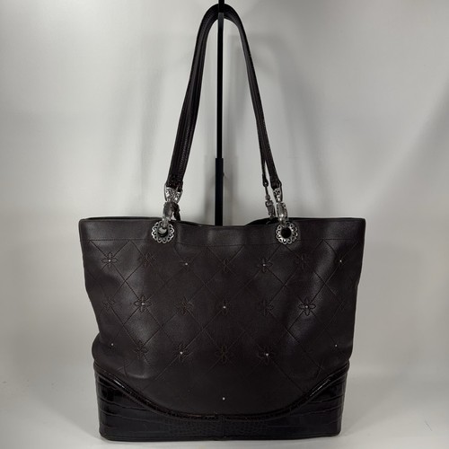 Brighton Brown Quilted Leather Shoulder Bag Purse Silver Tone Hardware - Picture 3 of 17