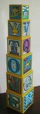 Set of 6 Brightly Printed NESTING STACKING ALPHABET BLOCKS Sturdy Cardboard EUC