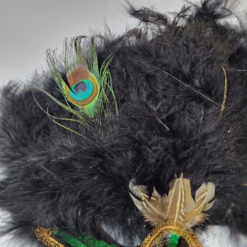Feathered Masquerade Mardi Gras Mask Peacock Gold Sequins - Picture 7 of 10