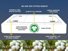 GOTS Certified Organic Cotton Fitted Sheets with Corner Straps, 300TC, WHITE