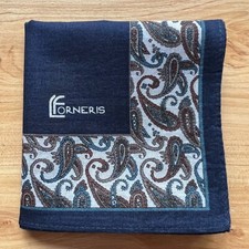 HANDKERCHIEF MEN'S VINTAGE BLUE PAISLEY PLAIN COTTON POCKET SQUARE 17" A-0473
