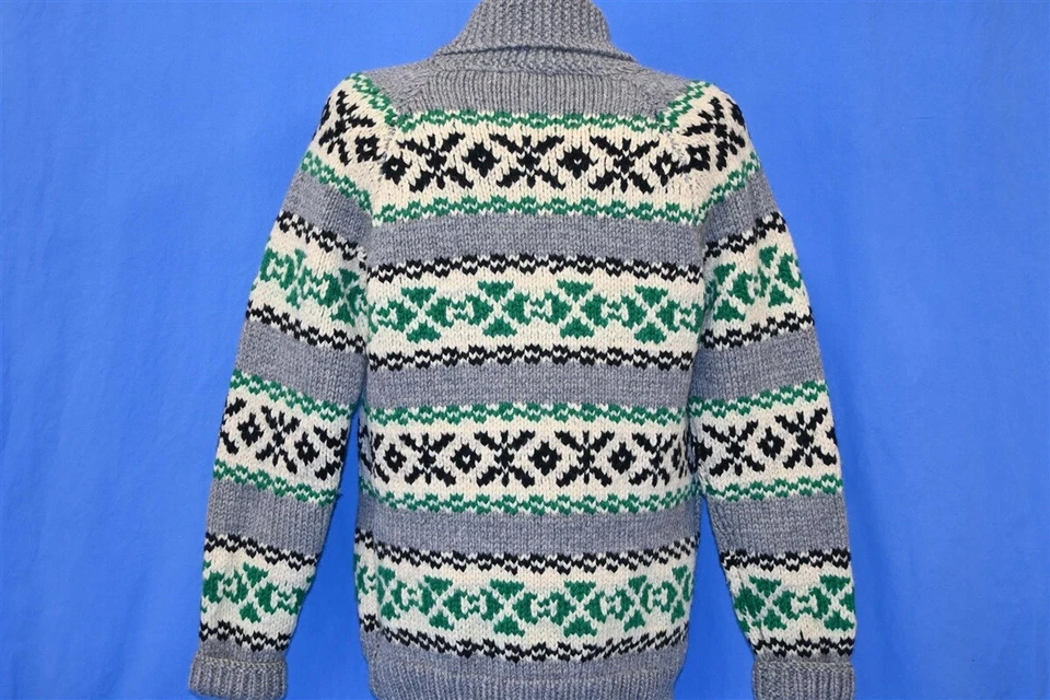 Suéter vintage años 60 COWICHAN PATRÓN GEOMÉTRICO BOLSILLOS DELANTEROS CHAL CUELLO CREMALLERA M Foto 3 de 3
