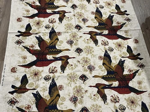 4 yards Baker - Vintage Linen Print Fabric - Flying Ducks Imported MCM - product listing photo