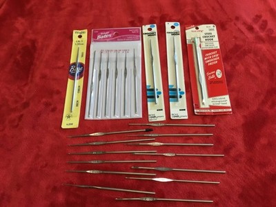23 pc Steel Crochet Hook Older Some Still Packaged Boye Bates Wrights Other