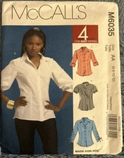 McCalls Pattern shirt  M6035 Sz AA 6-8-10-12 Misses Shirts Blouse Uncut FF