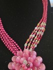 Joan Rivers Vintage Starlet Statement Necklace Fushia Multi Strand Beads Flower — photo 4