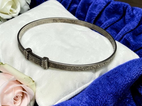 Antique Victorian Small Sterling Silver Floral Engraved Slide Bangle Bracelet