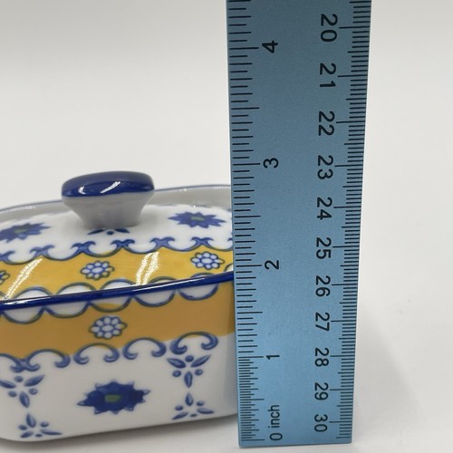 Baby Butter Boat Dish INCOMPLETE Blue Yellow Lid And Dish Only No Insert - Picture 7 of 10