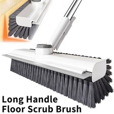 Long Handle Floor Scrubbing Brush with Squeegee 2 in 1 Hard Floor Scrubber Brush