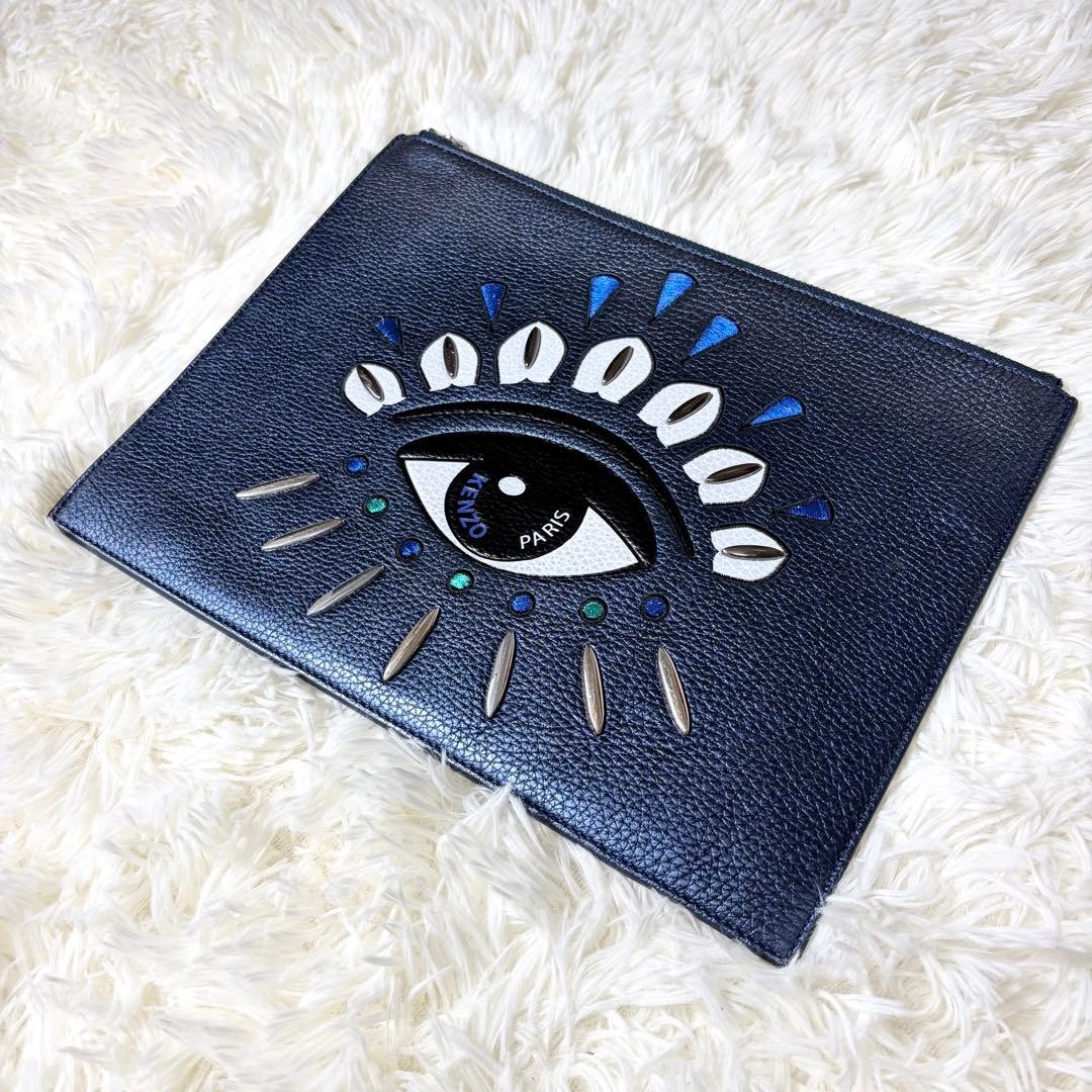 Kenzo Eye Logo Clutch Bag Pouch Navy Leather Limited Edition Men's bags, stylish