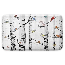 Forest Birds Bath Mat White Black Birch Tree Rug Non Slip Bathroom 17x29