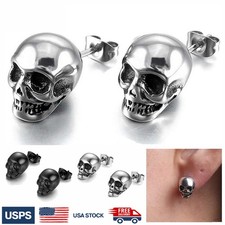 1/2Pairs Punk Stainless Steel Skeleton Skull Ear Stud Earrings Halloween Jewelry