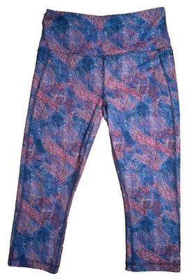 Reebok womens med yoga leggings capris workout exercise medium blue pink Multi