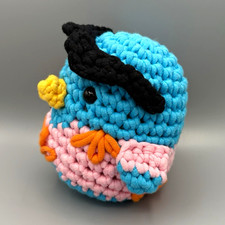 Handmade Crochet Amigurumi Blue Bird Plush Stuffed Animal Mini Under 6 in Hat