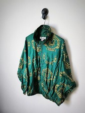 Vintage 90s Slade Bomberjacke Smaragdgrün Gold Barock glänzend Windbreaker L