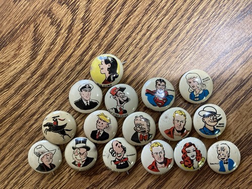 Lot of 16 Comic Book & Cartoons Character Pinback Buttons, Assorted Designs