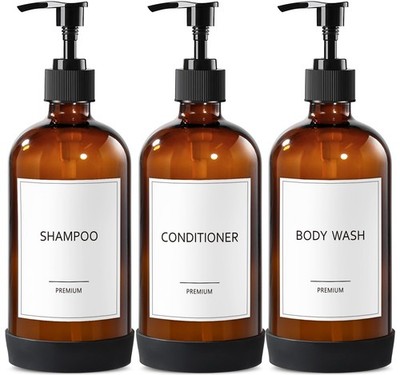 Glass Shampoo and Conditioner Dispenser with Silicone Boot, Shower Soap Dispe...