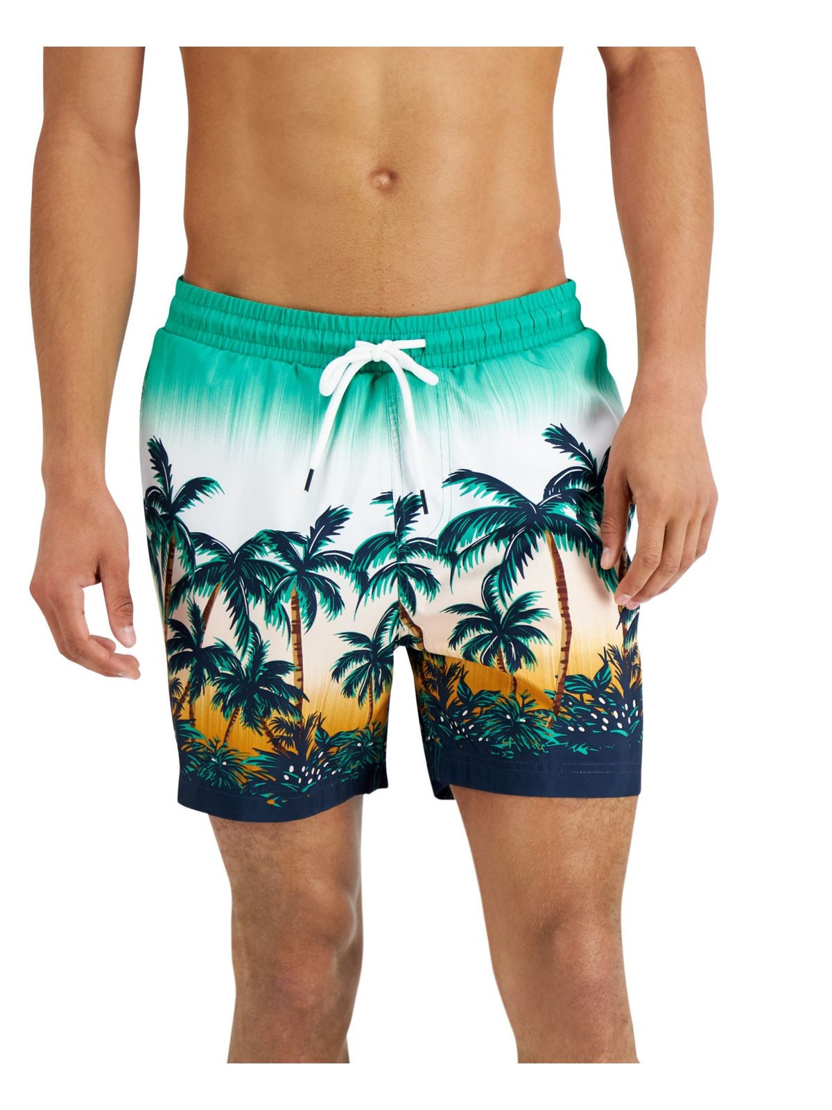 INC Mens Green Active Drawstring Printed Regular Fit Quick-Dry Swim Trunks XXL 2690₽