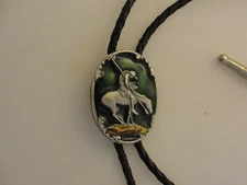 Vintage 1987 Siskiyou Buckle Co END OF THE TRAIL Enamel Leather Western Bolo Tie