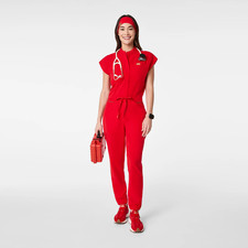 FIGS - Rafaela Cargo ScrubJumpsuit -Pop Red Size Small