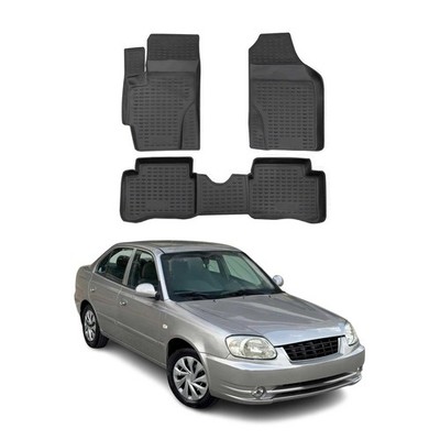 OMAC Floor Mats Liner for Hyundai Accent 2006-2011 Black TPE All-Weather 4 Pcs