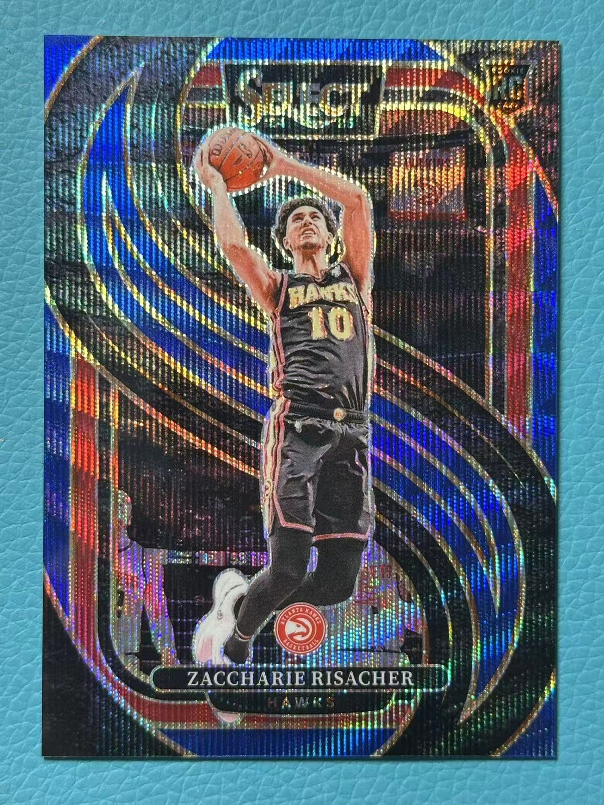 Zaccharie Risacher 2024-25 Panini Select 09/75 Blue Wave Premier Level RC #180