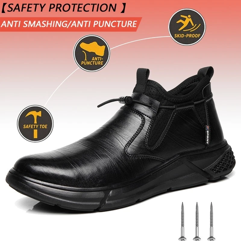 Waterproof Men's Safety Work Boots Steel Toe Shoes Anti-Puncture Roofing Shoes