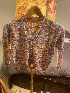 toddler sweater, primary color, buttons, hand-knit by professional knitter, 2T-4