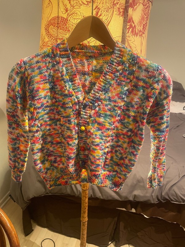 toddler sweater, primary color, buttons, hand-knit by professional knitter, 2T-4