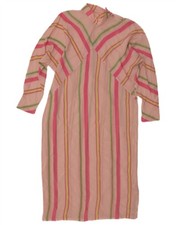 Vintage Womens 3/4 Sleeve See Through Shift Dress UK 12 Medium Pink Striped MZ13