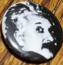 Albert Einstein Pin Back Button Vintage Scientist RARE NICE Atomic Bomb USA