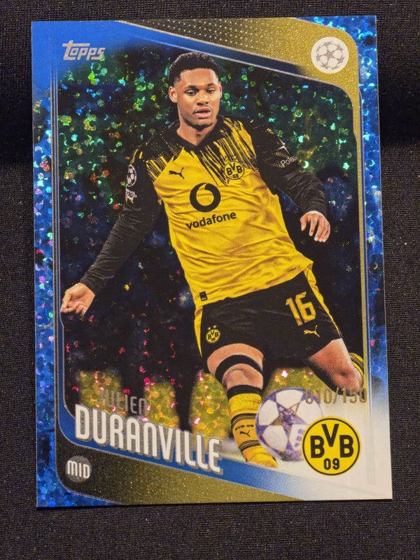 Julien Duranville /150 Blue Raindrops 2025-26 Topps UEFA UCC #25 Dortmund 