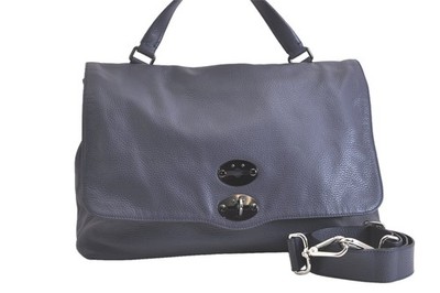 Authentic ZANELLATO Vintage 2Way Hand Shoulder Bag Leather Navy Blue 363AA