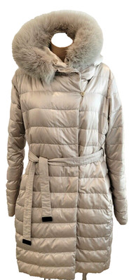 MAX MARA Beige Reversible Down ''Cube'' Hooded Coat with Removable Fur Trim - 10