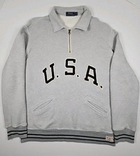 Polo Ralph Lauren Vtg USA Spellout 1/4 Zip Gray Pullover LRG Embroidered