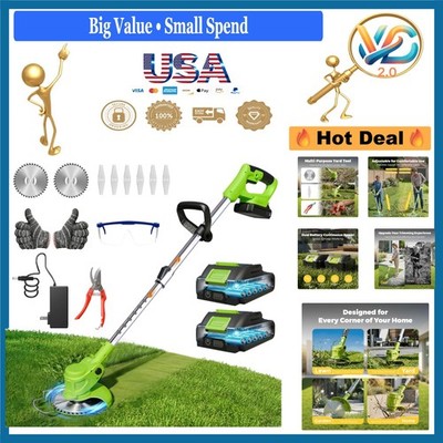 21V Cordless Electric Weed Eater Set 2 Batteries Trimmer Edger Brush Cutter