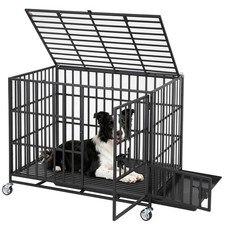 XXL Heavy Duty Pet Dog Cage Strong Metal Crate Kennel Playpen with Wheels &Tray