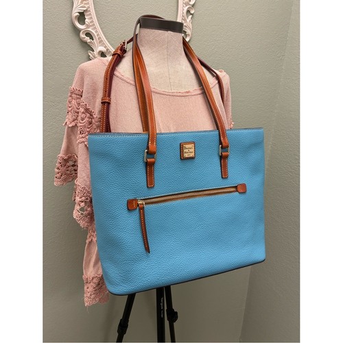 Dooney & Bourke Turquoise Tote with Brown leather Straps - Picture 3 of 16