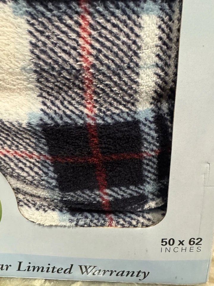 Manta de felpa térmica Biddeford 50x62 microfelpa a cuadros 6 ajustes de calor nueva Foto 3 de 4