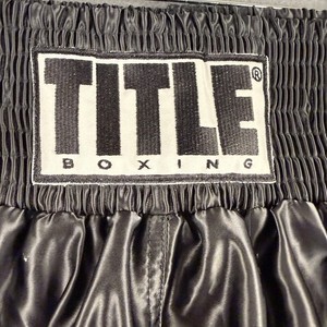 Title, Boxing Shorts, Black, Satin, MMA, XL