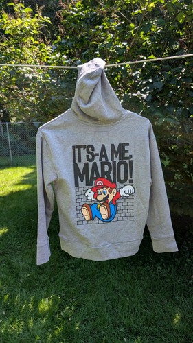 NWT KIDS SIZE LARGE 10-12 SUPER MARIO GRAY HOODIE....."IT'S A ME, MARIO".. NICE - Picture 5 of 11