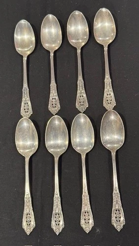 8 Pc Set Wallace Rose Point Sterling Silver Teaspoons  6"