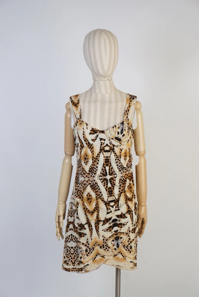 Roberto Cavalli Leopard Print Sleeveless Mini Dress XL Italy Metal Snake Detail - Image 2 of 4