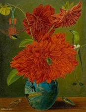 Red Blooms Adolf Dietrich 1938 Swiss Naïve Art Floral Still Life Decorative