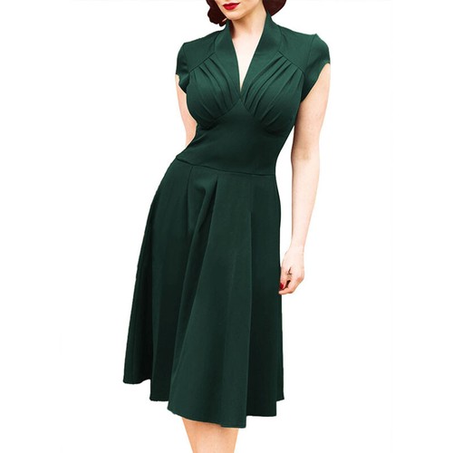 Ladies Vintage Style Retro 1940s Rockabilly Evening Swing Skaters Tea Dress - Picture 8 of 16
