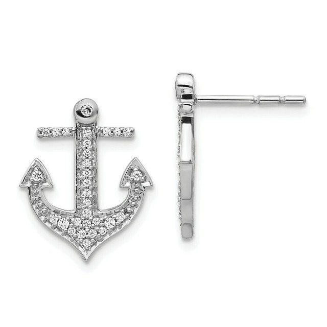 14k 14kt White Gold Diamond Anchor Earrings 16 mm X 13 mm eBay