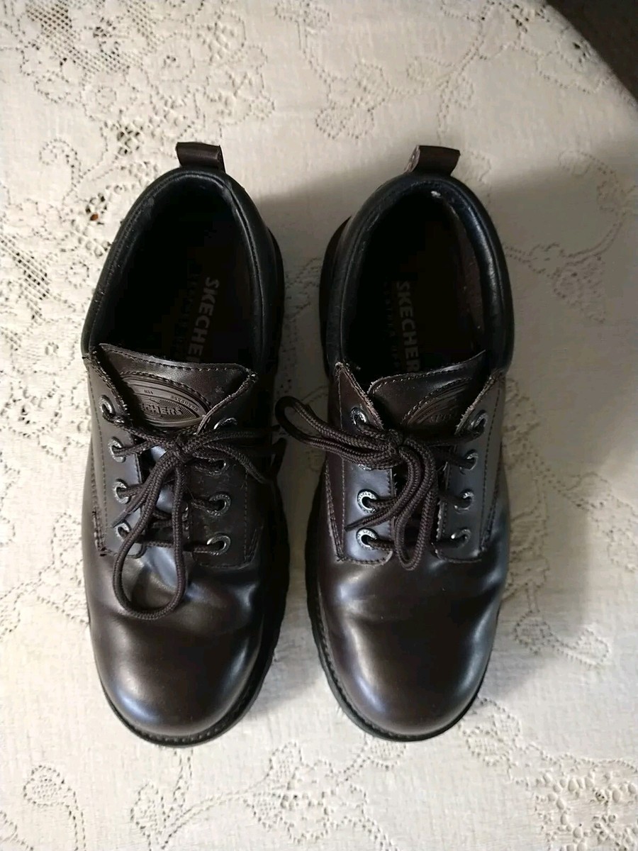 Skechers 60997 Brown Leather Lace-Up Oxford Work Shoes 
